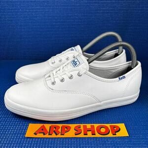 🔴 KEDS CHAMPION Women`s Size 7W White Leather Walking Comfort Shoes WH45750